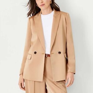 Ann Taylor LONGER RELAXED DOUBLE BREASTED BLAZER SATIN - tan sz 6